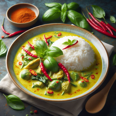 thai dish featuring a green curry with rice