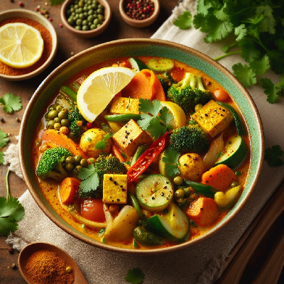 thai dish featuring vegetables and tofu in a sauce