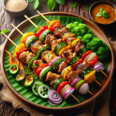 thai dish featuring chicken and vegetable skewers